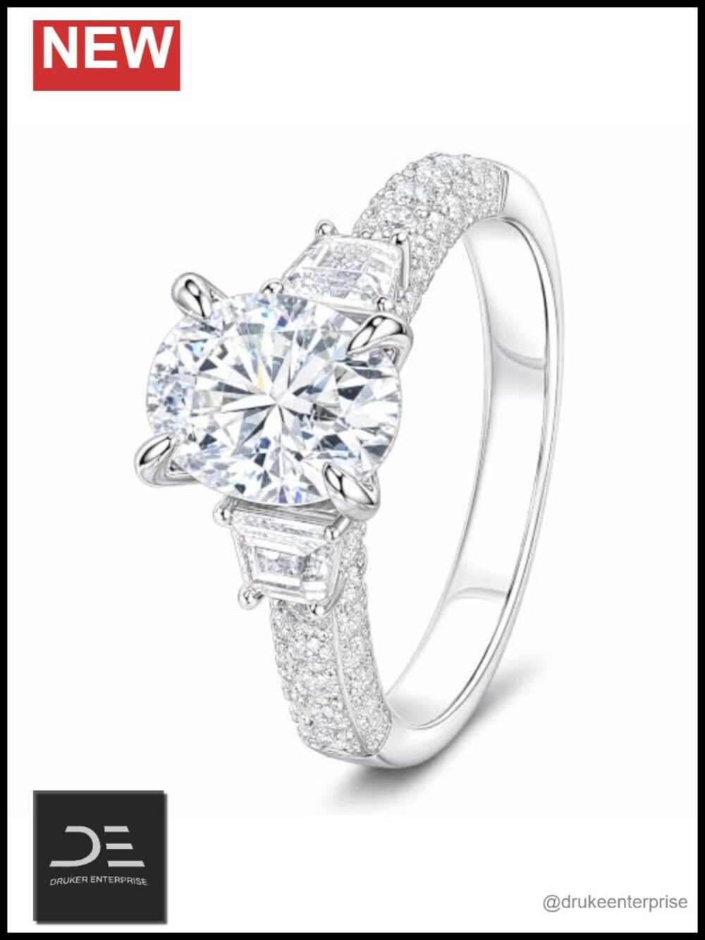 3.27 CTTW Oval Cut Moissanite Engagement Ring VVS1 D Color Solid Hardness Alloy
